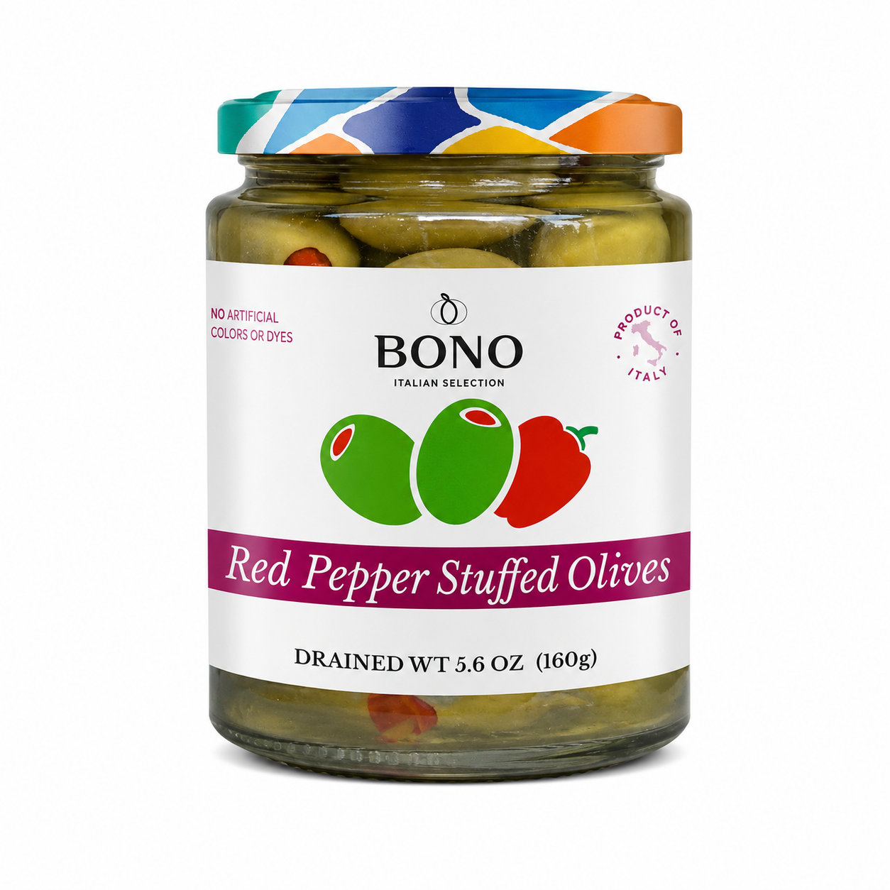 BONO Olives Stuffed with Peppers 160g- Case (6)