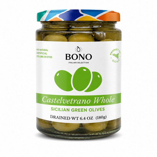 BONO Castelvetrano Sicilian Whole Green Olives 180g - Case (6)